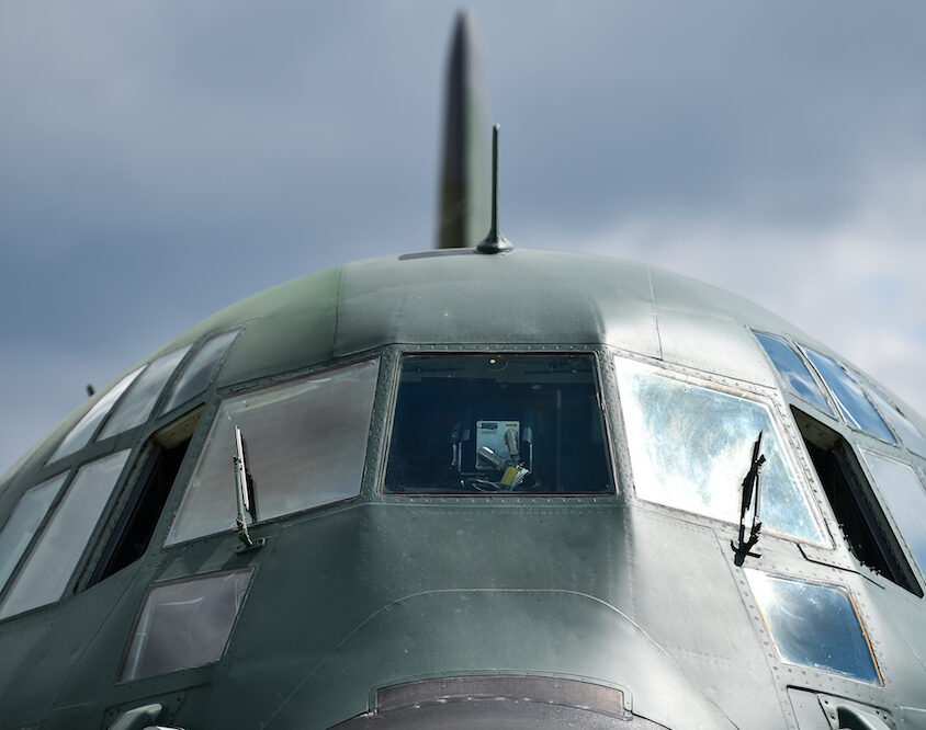 Front of a military Hercules airplane